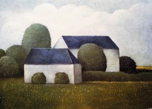 Schilderij van Hilmar Schäfer uit 1982 van twee huizen