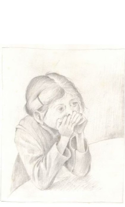 Tekening met potlood van Hilmar Schäfer van een zittend meisje