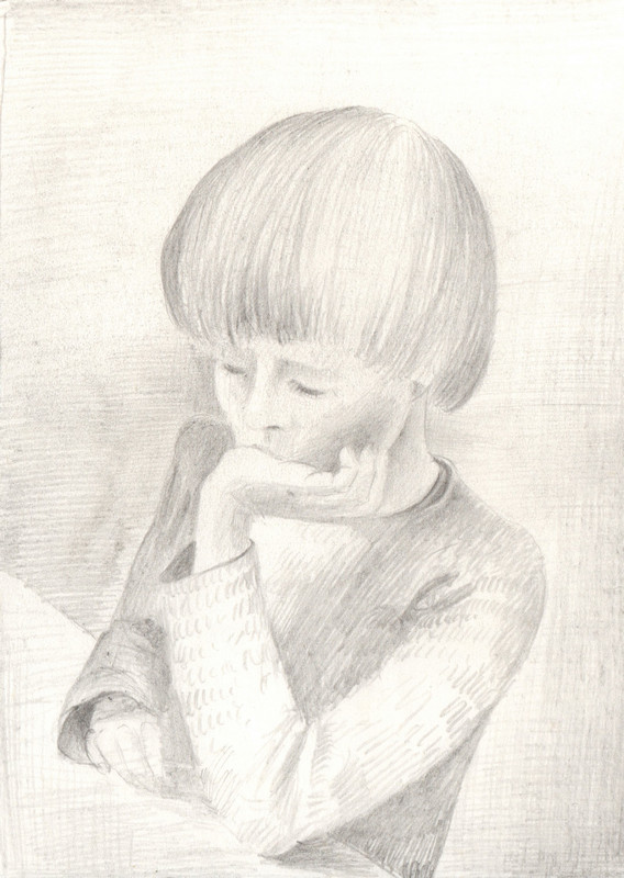 Tekening met potlood van Hilmar Schäfer van jongetje.
